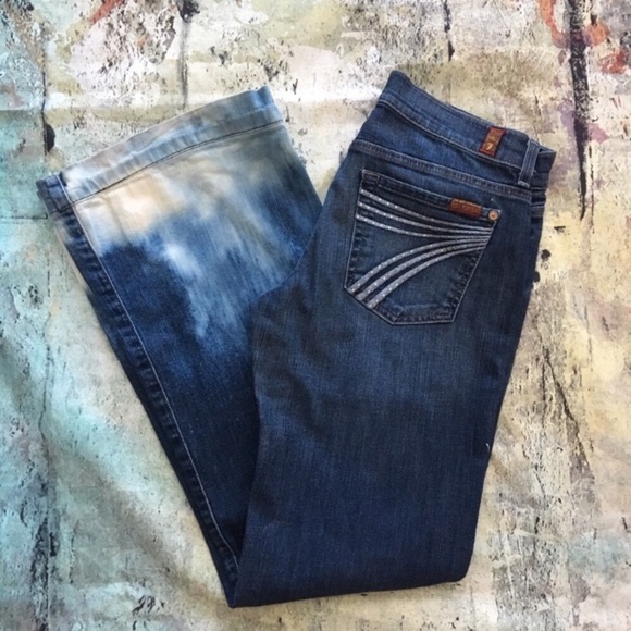 Used 7 For All Manking Dojo Painted & Bleached Wide Leg Jeans in Size 28 x 31 - Picture 4 of 5